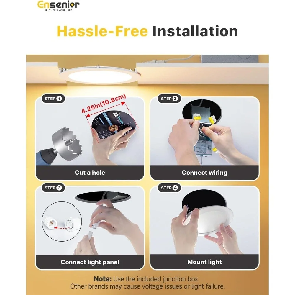 6 Pack Ensenior 4 Inch LED Ceiling Recessed Lights Dimmable‎ 5CCT 750LM 9W